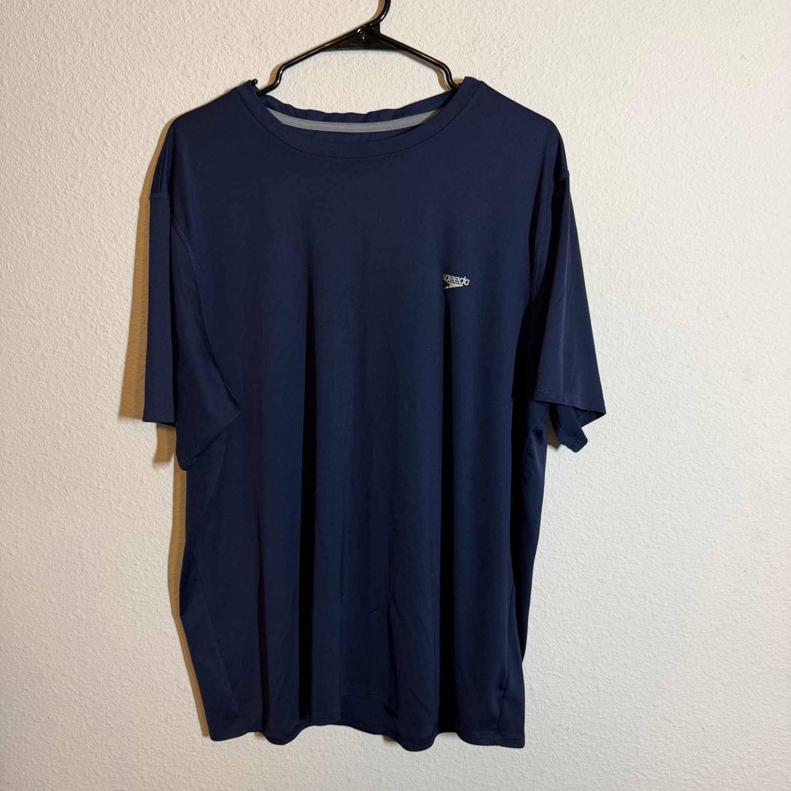 Speedo Mens Navy Blue Swim Shirt Rash Guard Xl Short Sleeve Performance Tee